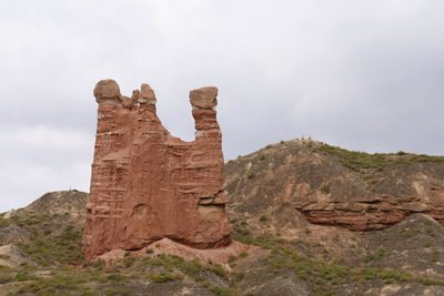 Low angle view of rock formation against sky