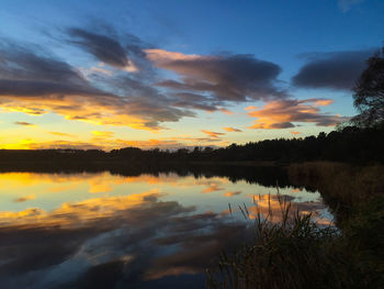 Scenic view of lake against sky during sunset