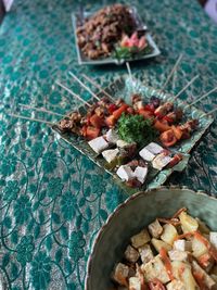 High angle view of food on table