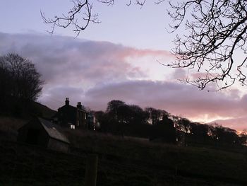 Silhouette trees against sky at dusk