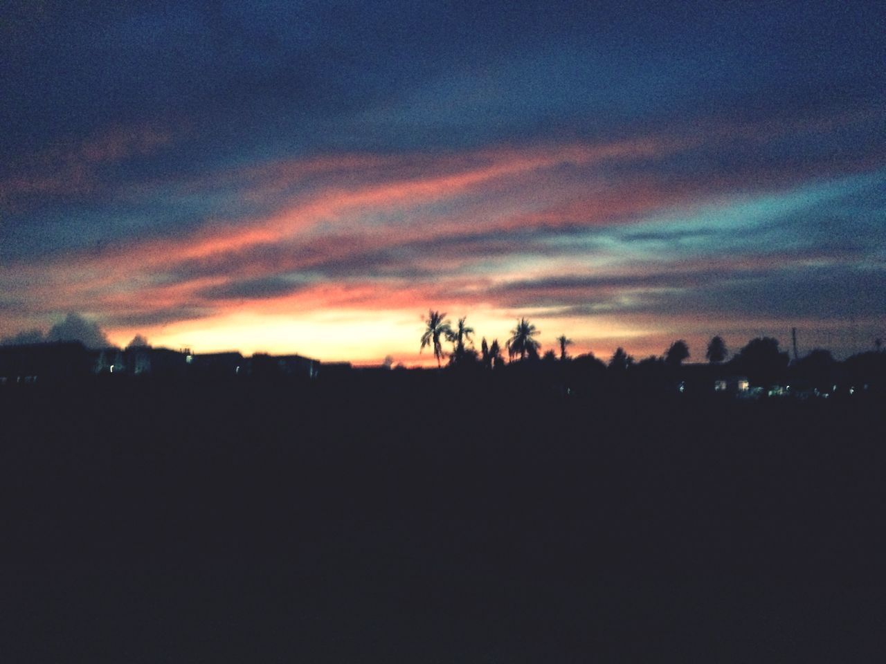 silhouette, sunset, sky, tranquil scene, scenics, beauty in nature, tranquility, landscape, tree, cloud - sky, nature, dusk, dark, orange color, idyllic, dramatic sky, cloud, field, outline, outdoors