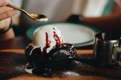 Close-up of ice cream on table