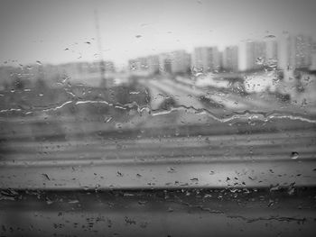 Full frame shot of wet glass window in rainy season