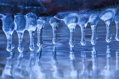 Close-up of icicles on ice