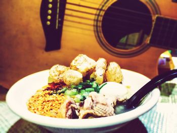 High angle view of breakfast served on table