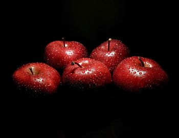 Close-up of wet apple against black background