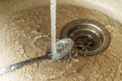 High angle view of water in container