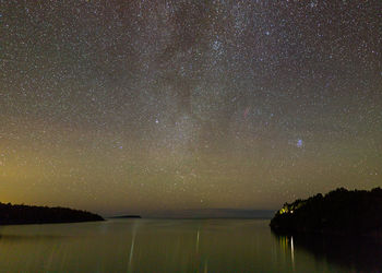 Scenic view of lake against sky at night