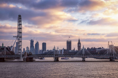 Buildings in city against sky during sunset