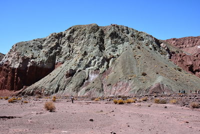 Rock formations in desert against blue sky