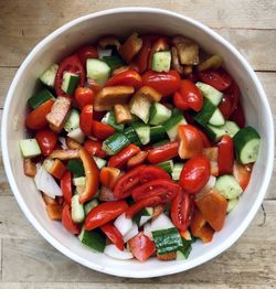 Directly above shot of fruits in bowl on table