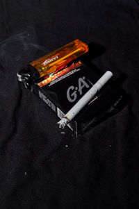 High angle view of text on black background