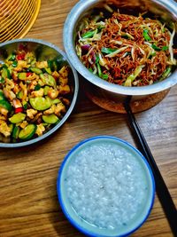 High angle view of food in bowl on table