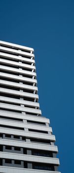 Low angle view of building against clear blue sky