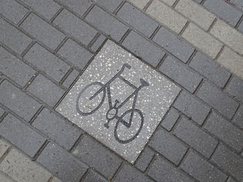 High angle view of text on street