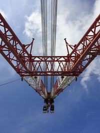 Low angle view of crane bridge against sky