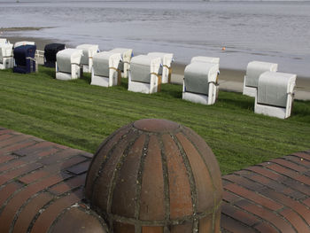 Hooded chairs on beach