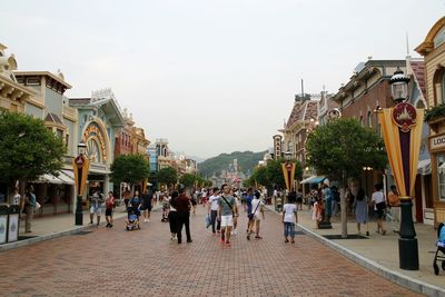 People walking on city street