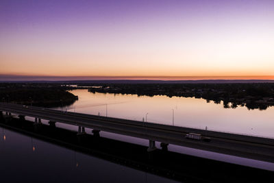 Bridge over river against sky during sunset