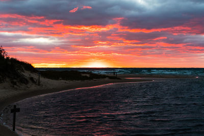 Scenic view of beach against sky during sunset