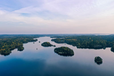 Aerial view with lakes, islands and forest in heinola, finland