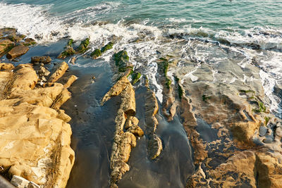 Panoramic view of beach and rocks