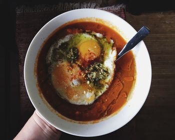 Directly above shot of soup in bowl