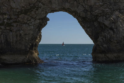 Scenic view of sea against clear sky