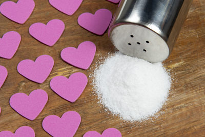 High angle view of heart shape on table