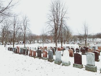 Panoramic view of cemetery against sky during winter