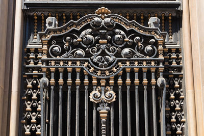 Close-up of ornate door of building