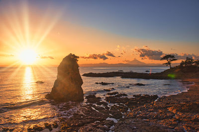 Sunset scenery of the tateishi beach in hayama