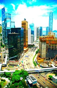 High angle view of cityscape against sky