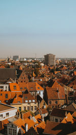 High angle view of townscape against clear sky