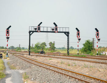 Railroad tracks against clear sky