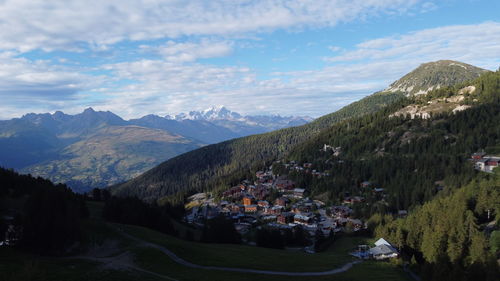 Panoramic view of landscape and mountains against sky