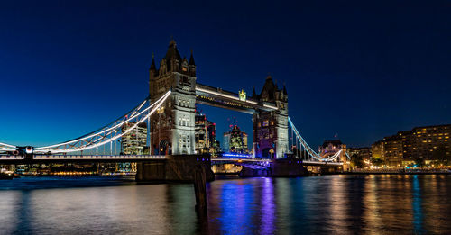 View of bridge over river at night