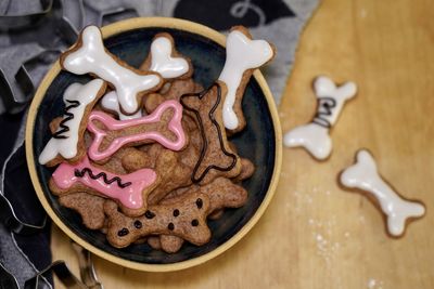 High angle view of cookies on table
