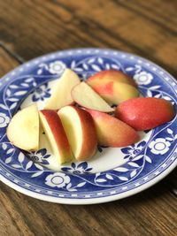 Close-up of fruits in plate on table