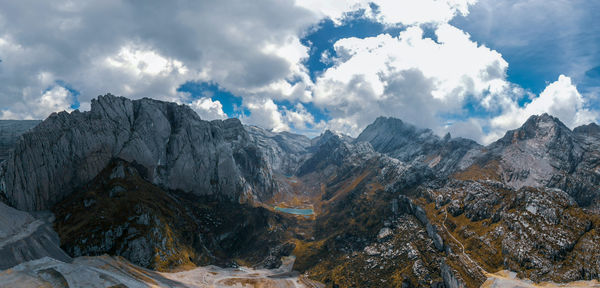 Panoramic view of snowcapped mountains against sky