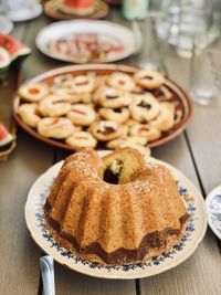 High angle view of cake on table