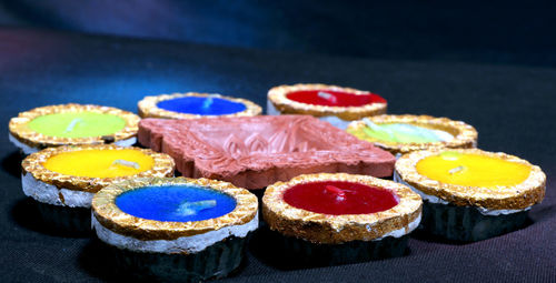 High angle view of cupcakes on table