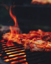 Close-up of meat on barbecue grill