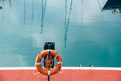 High angle view of nautical vessel in sea