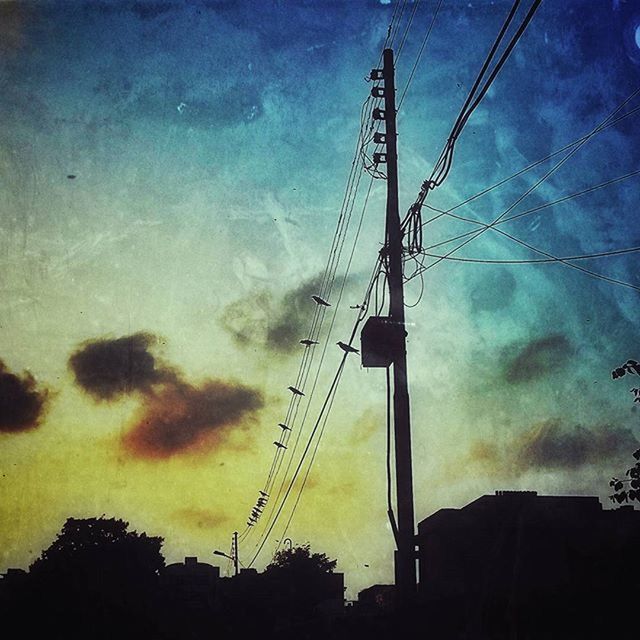 silhouette, sky, low angle view, cloud - sky, sunset, connection, electricity pylon, built structure, power line, dusk, electricity, cloudy, technology, cloud, fuel and power generation, architecture, power supply, tree, outdoors, cable