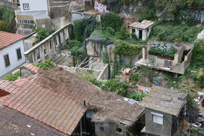 High angle view of buildings in village