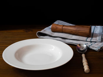 High angle view of tea cup on table