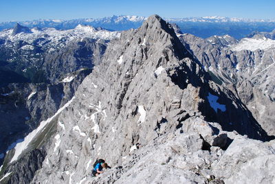 Panoramic view of snowcapped mountains against sky