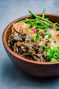 High angle view of food in bowl on table