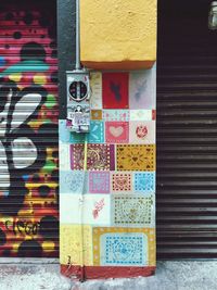 Close-up of multi colored brick wall